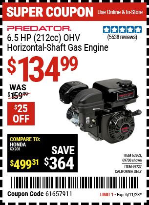 harbor freight coupons engine 212cc.